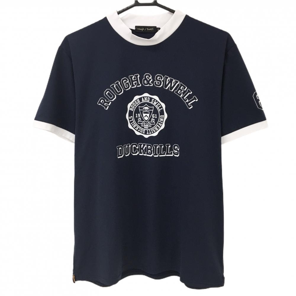 【超美品】ラフアンドスウェル Tシャツ ネイビー×市W路 フロントロゴ メンズ L ゴルフウェア 2024年モデル rough＆swell
