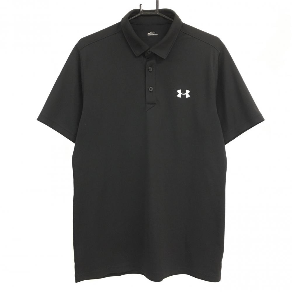 【超美品】アンダーアーマー 半袖ポロシャツ 黒 ロゴ白 メンズ XXL ゴルフウェア 大きいサイズ UNDER ARMOUR