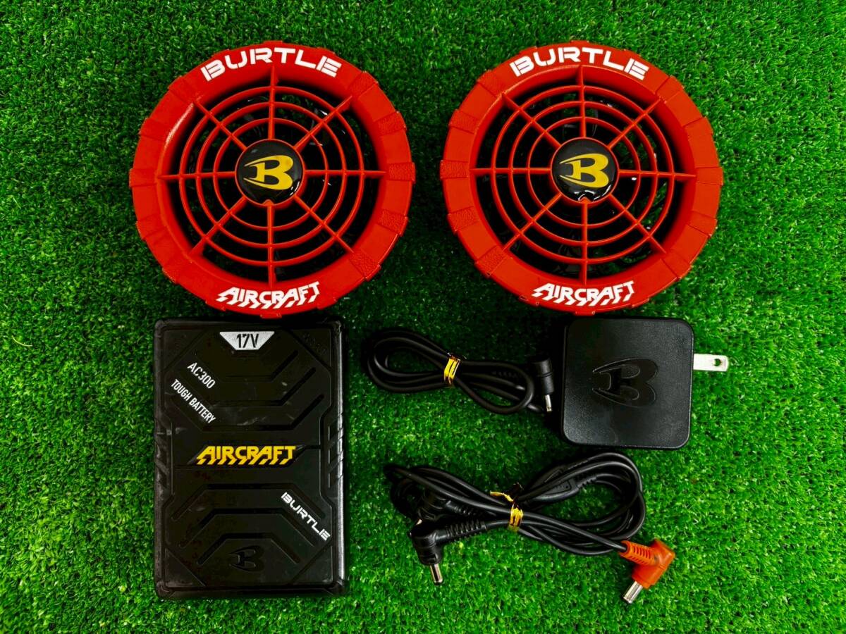 T0526B BURTLE AIRCRAFT ファンユニット オレンジ バッテリー AC300 充電器 まとめ セット 空調服 作業服 バートル エアークラフト 現状品