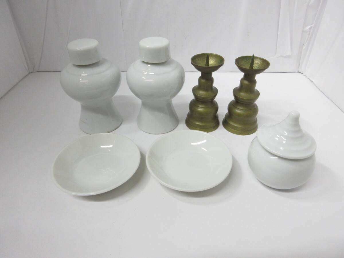 ☆神棚用品 神具おまとめ 水玉/皿 平瓮/平瓮/ろうそく立 火立 燭台/瓶子 中古☆