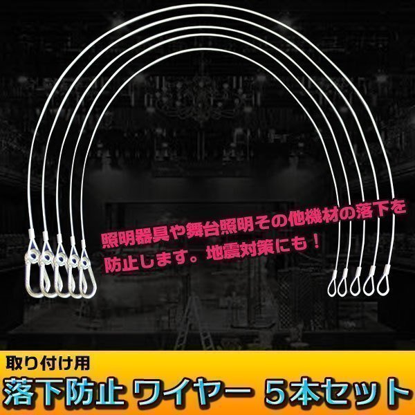 落下防止 ワイヤー ５本セット 舞台照明 機材落下防止 照明機材 パーツ ケーブル セーフティ 転倒防止 スポットライト 照明 防災 地震対策