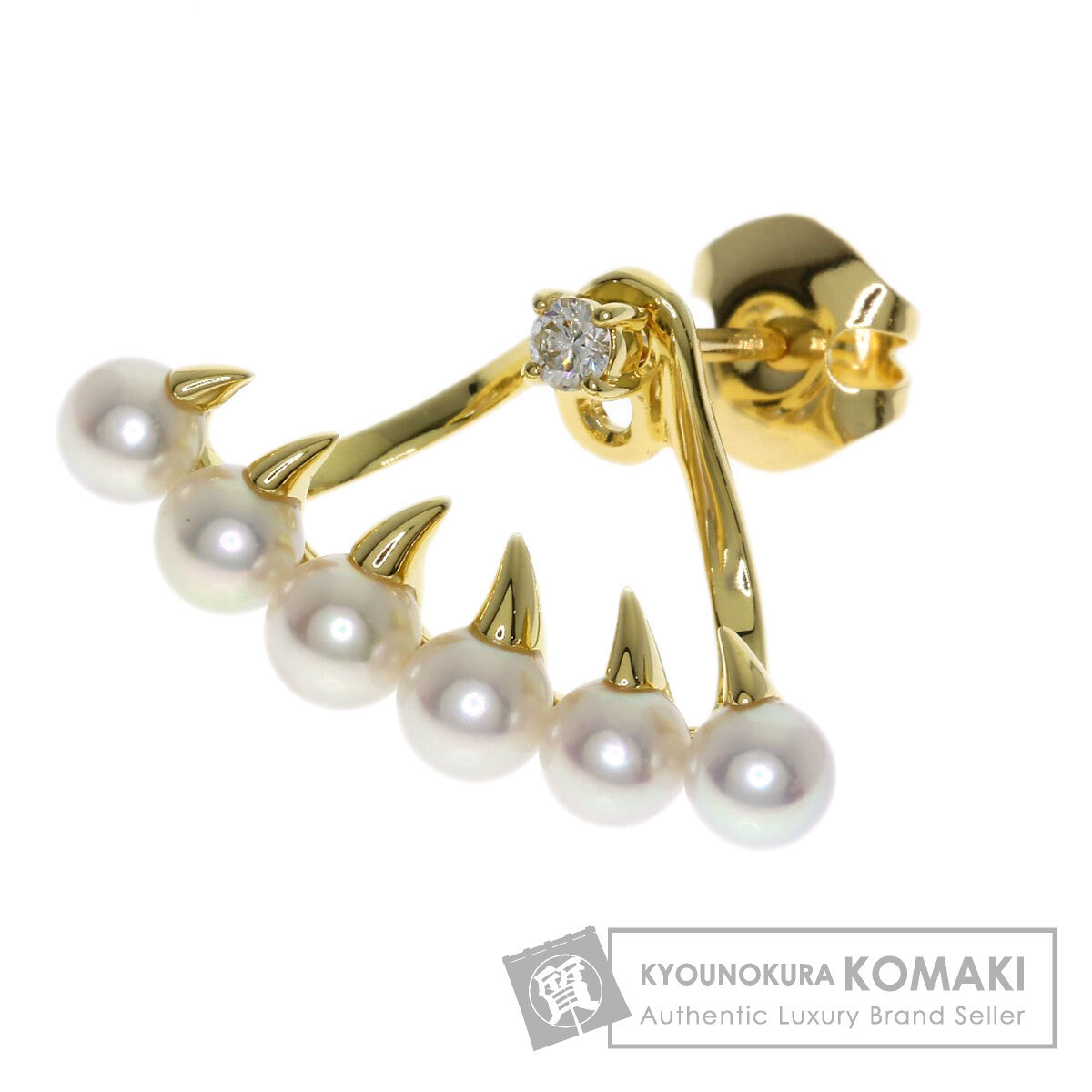 TASAKI タサキ デインジャー ガルパー パール 真珠 ダイヤモンド 片耳用 ピアス K18イエローゴールド レディース 中古