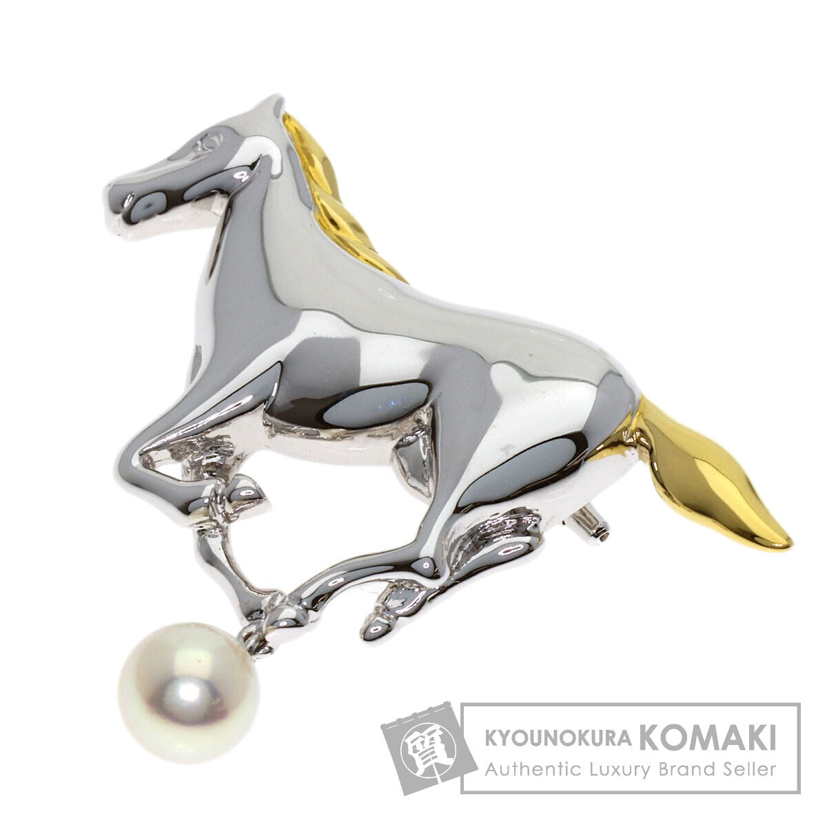 MIKIMOTO ミキモト パール 真珠 ホースモチーフ ブローチ シルバー レディース 中古