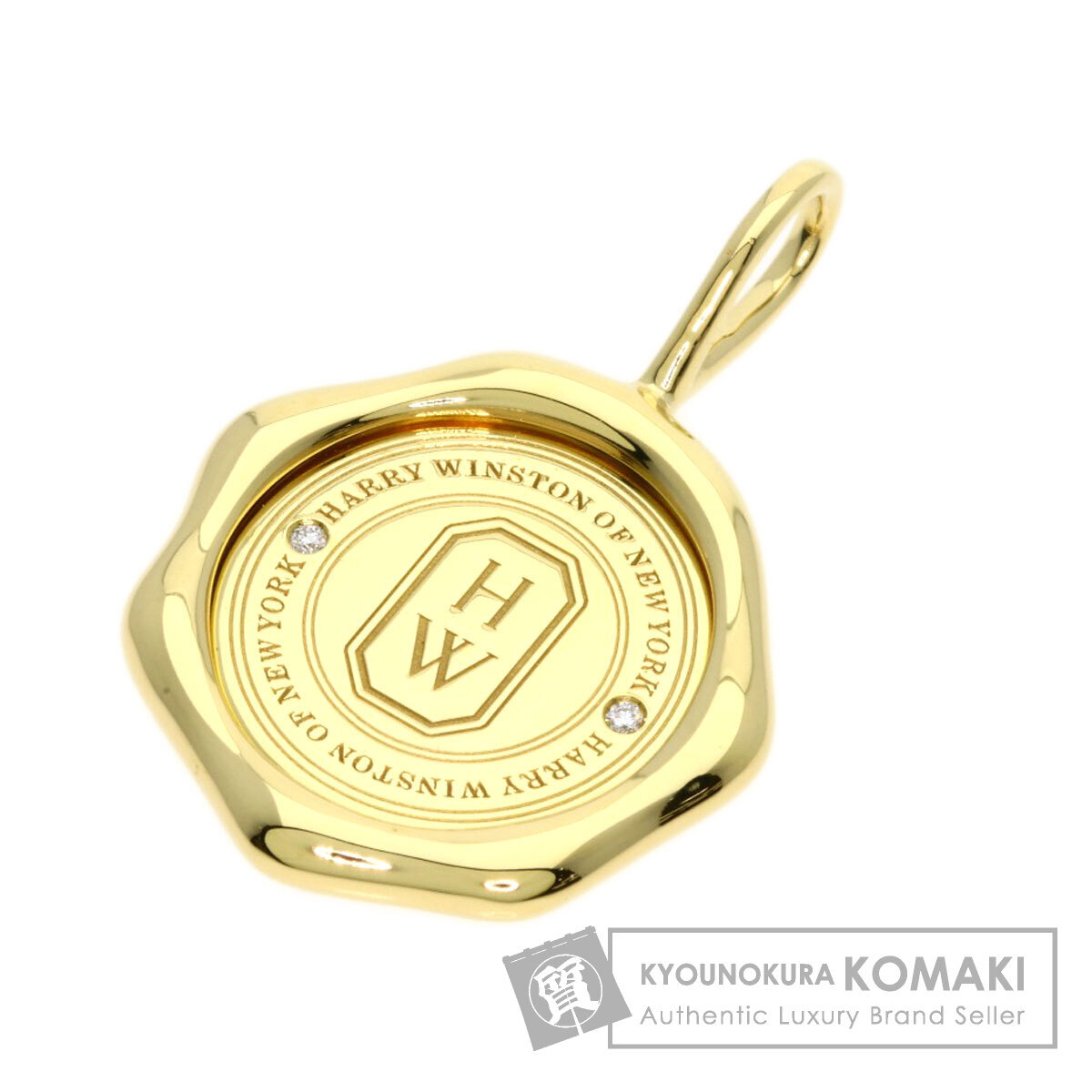 HARRY WINSTON ハリーウィンストン ロゴ シールド 2P ダイヤモンド ペンダントトップ K18イエローゴールド レディース 中古