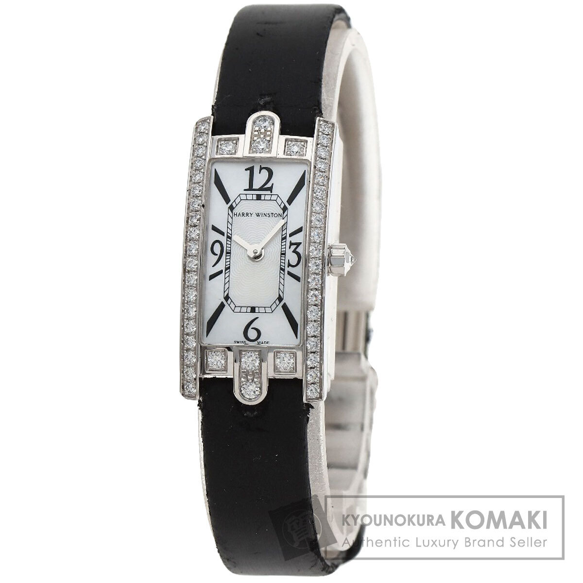 HARRY WINSTON ハリーウィンストン AVCQHM16 アヴェニューC ミニ 腕時計 K18ホワイトゴールド 革xサテン レディース 中古