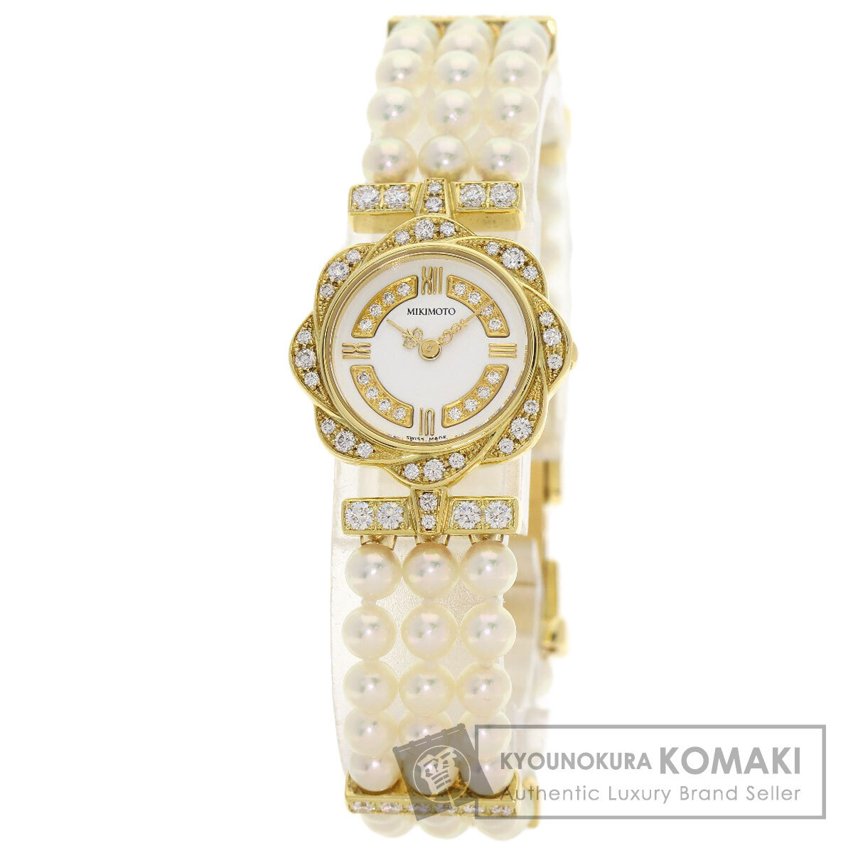 MIKIMOTO ミキモト 052-105 パールウォッチ 真珠 ダイヤモンド 腕時計 K18イエローゴールド パールxK18YG ダイヤモンド レディース 中古