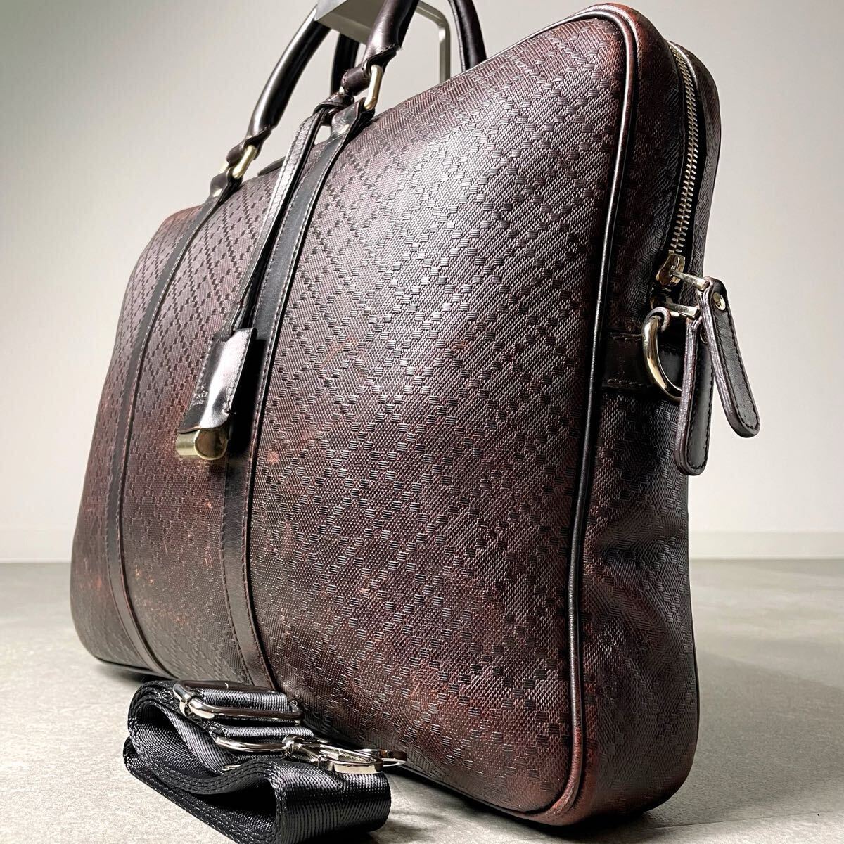 入手困難/定価35万◎ GUCCI グッチ ディアマンテ　ビジネスバッグ ブリーフケース レザー ダークブラウン A4/PC可　書類鞄 仕事 メンズ