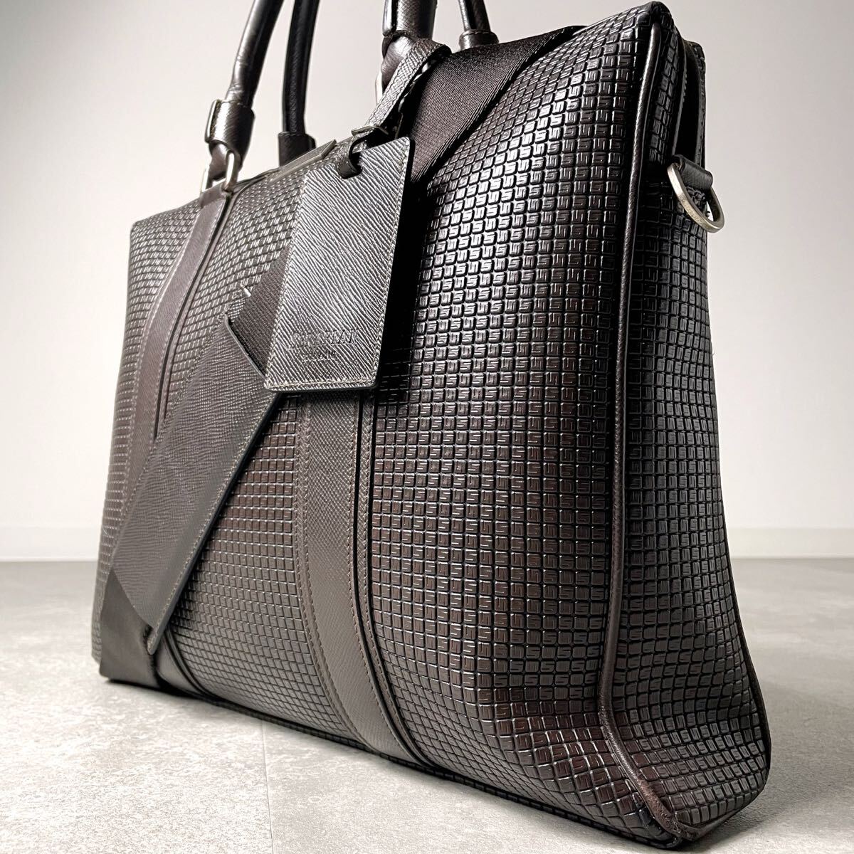 定価25万/入手困難◎ SERAPIAN セラピアン　STEPAN A4 トートバッグ ビジネスバッグ レザー 革 編込 エンボスロゴ メンズ　ブラウン