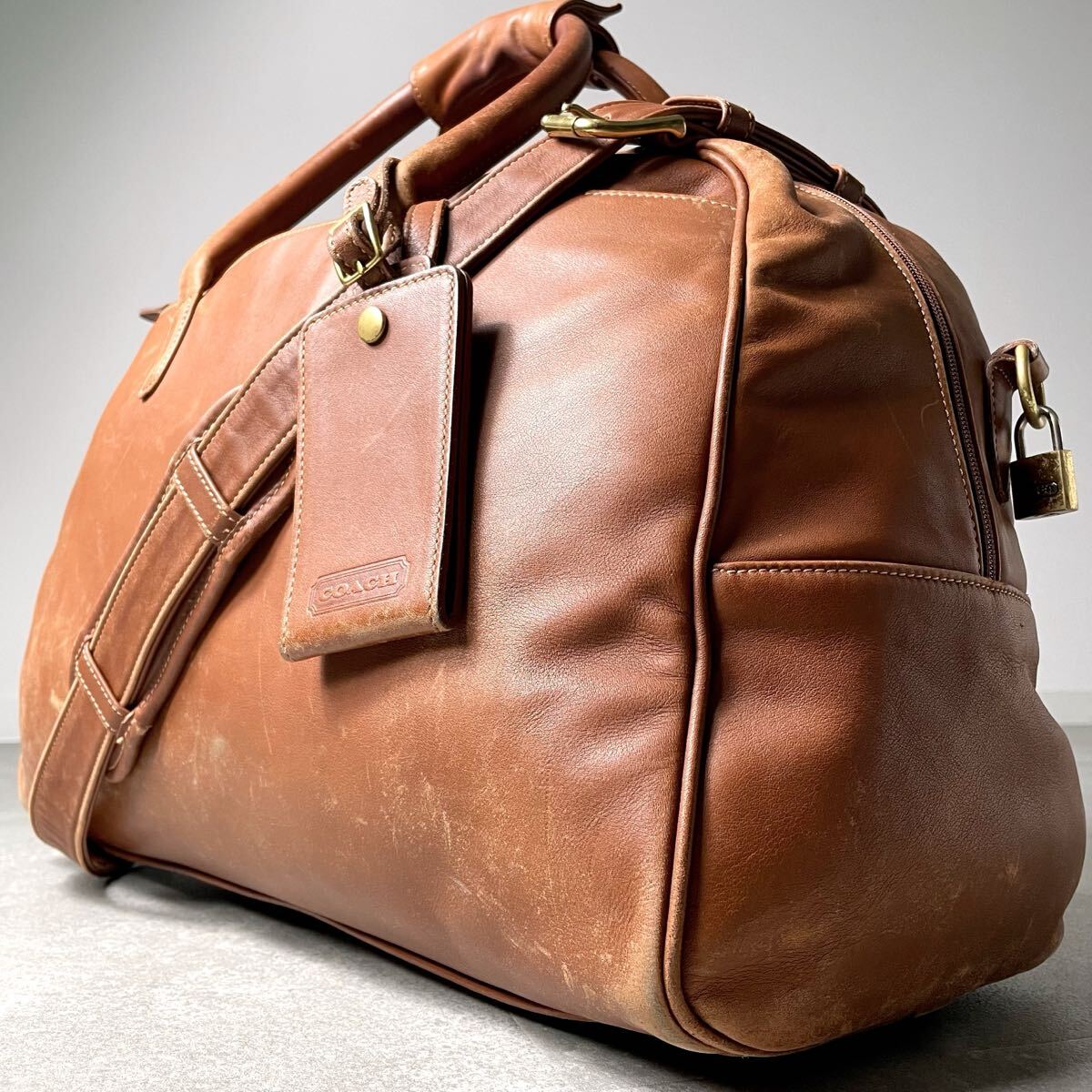 廃盤モデル/入手困難◎ COACH オールドコーチ 2way ボストンバッグ 大容量 オールレザー ショルダー　ビジネス　メンズ　ライトブラウン