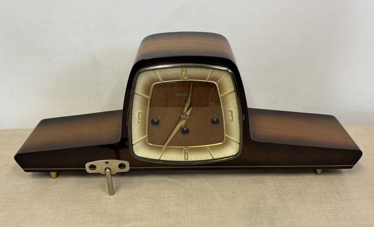 M1854/Hermle ヘルムレ ゼンマイ式 置き時計 現状品/ ウェストミンスタークロック? クラシック ウッディ ドイツ製 Westminster