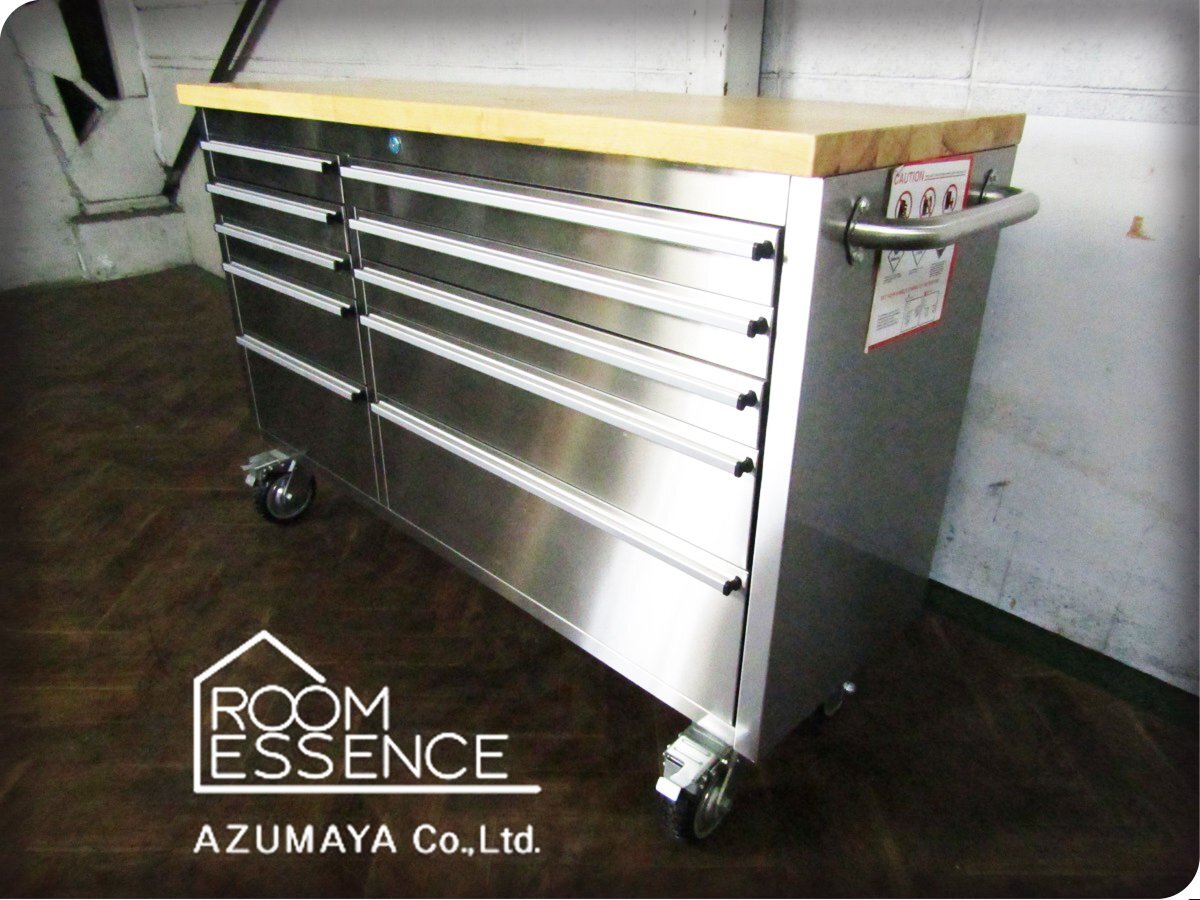 ■展示品■AZUMAYA/東谷■DIS-393■ラバーウッド材×ステンレス■インダストリアル/工業系■ツールキャビネット■16万■khhx2885m