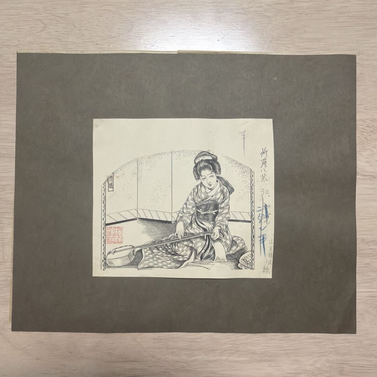伊藤彦造！大型肉筆画稿！-修羅八荒挿画原図-大阪朝日新聞連載小説　栖龍館旧蔵　落款サイン入　14.2×16.1cm