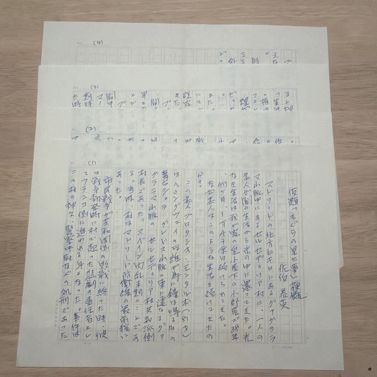 佐伯泰英！肉筆原稿！-仮題「もぐらの見た夢」梗慨-400字ペン書　4枚完