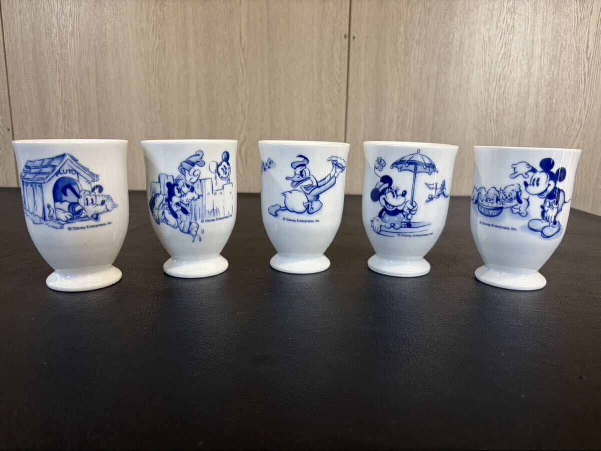 レトロ☆ディズニー 三郷陶器 Sango フリーカップ 5個セット 湯呑み コップ ミッキー ミニー ドナルド グーフィー プルート 陶器製 当時物
