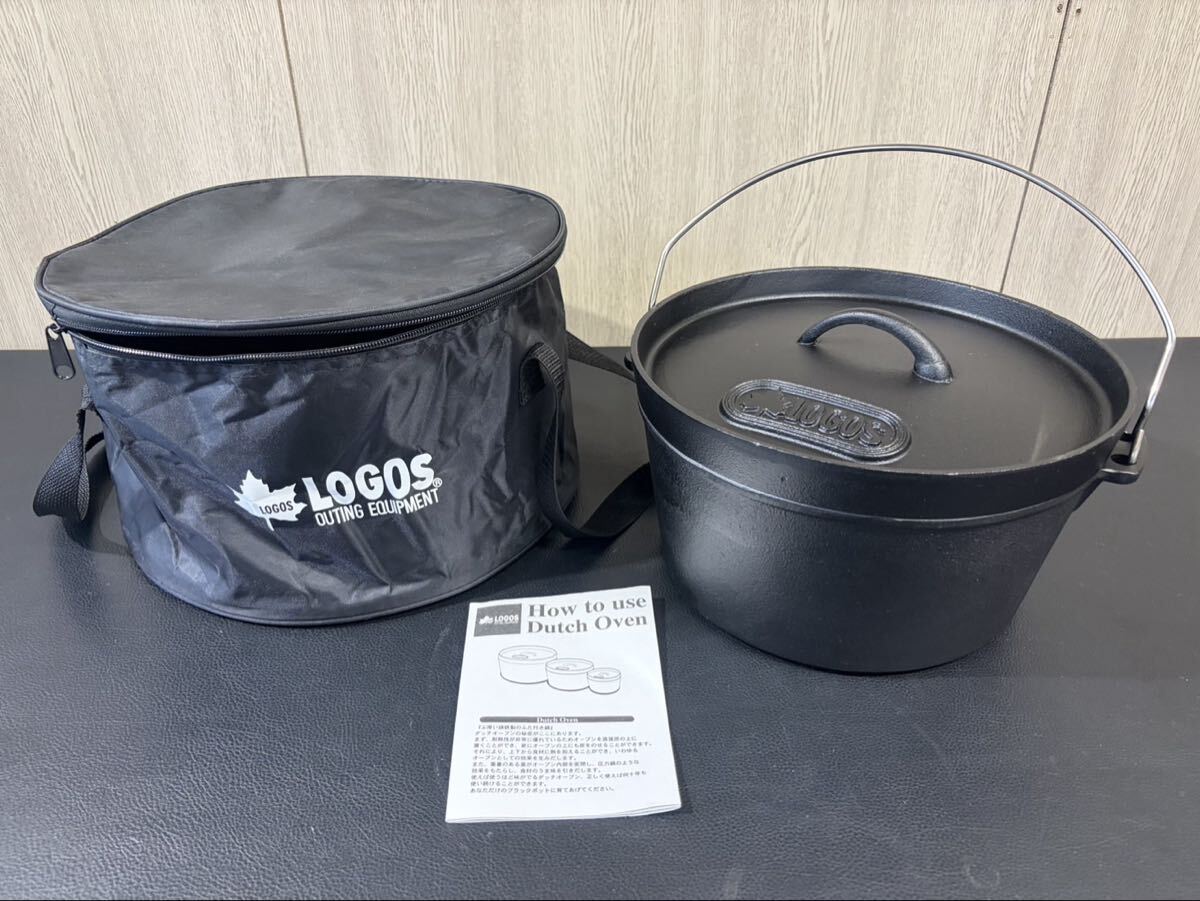 美中古品☆ロゴス LOGOS SLダッチオーブン 10インチ ディープ バッグ付 シーズニング不要 IH対応 キャンプ φ30cm