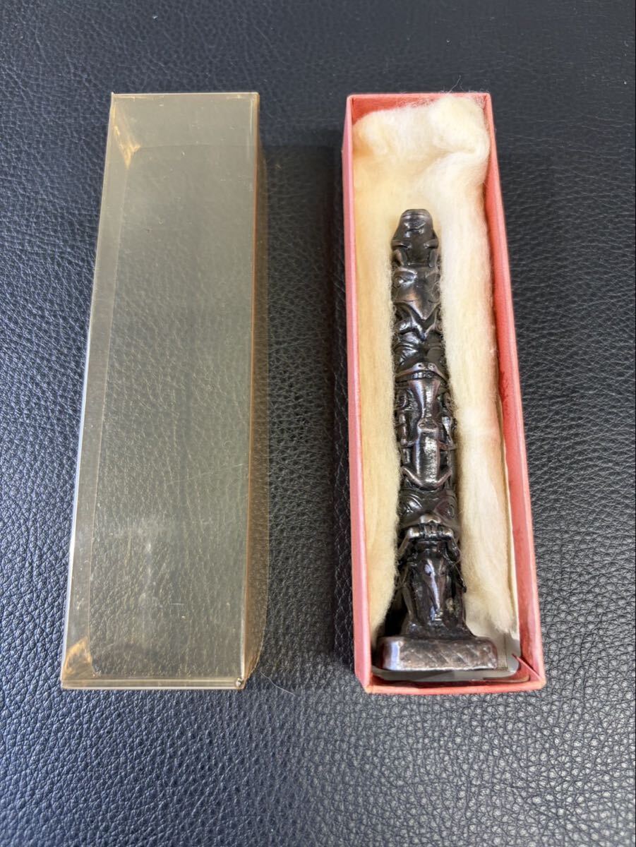 中古品☆ カナダ 先住民 トーテムポール ヴィンテージ 彫刻 置物 高さ10.5cm 民芸品 民族工芸 土産 箱付