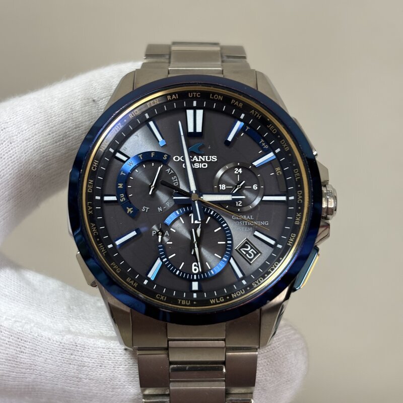 美品 良品 CASIO カシオ オシアナス 5454 チタン製 OCW-G1100 ブル×ブラック メンズ腕時計 IW604DT30CSO_CW