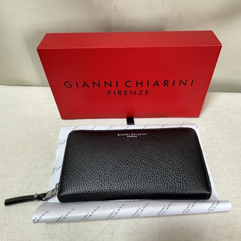 美品 GIANNI CHIARINI ジャンニ キアリーニ ラウンドファスナー 長財布 レザー ブラック 箱付属 IW605BA03GNC