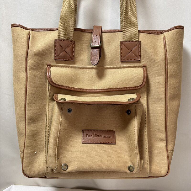 良品 RALPH LAUREN ラルフローレン レザー キャンバス サファリシリーズ トートバッグ IW605BB11RLP_B100