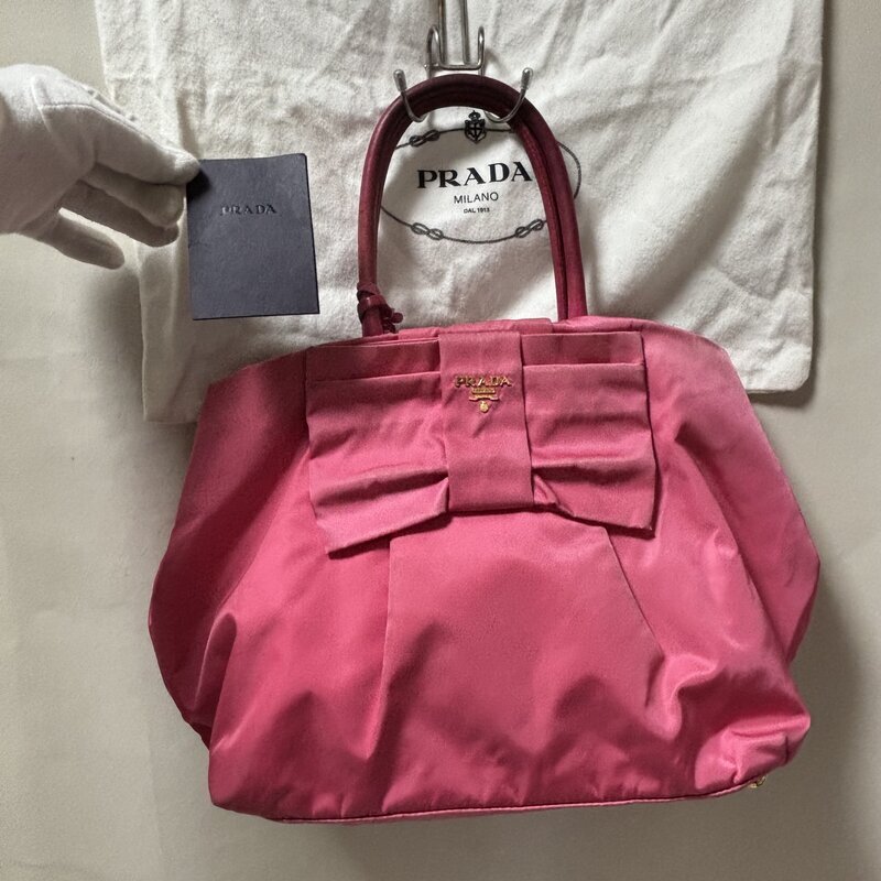 PRADA プラダ テスート ナイロン リボン トート バッグ ピンク系 IW605BB13PRD_E