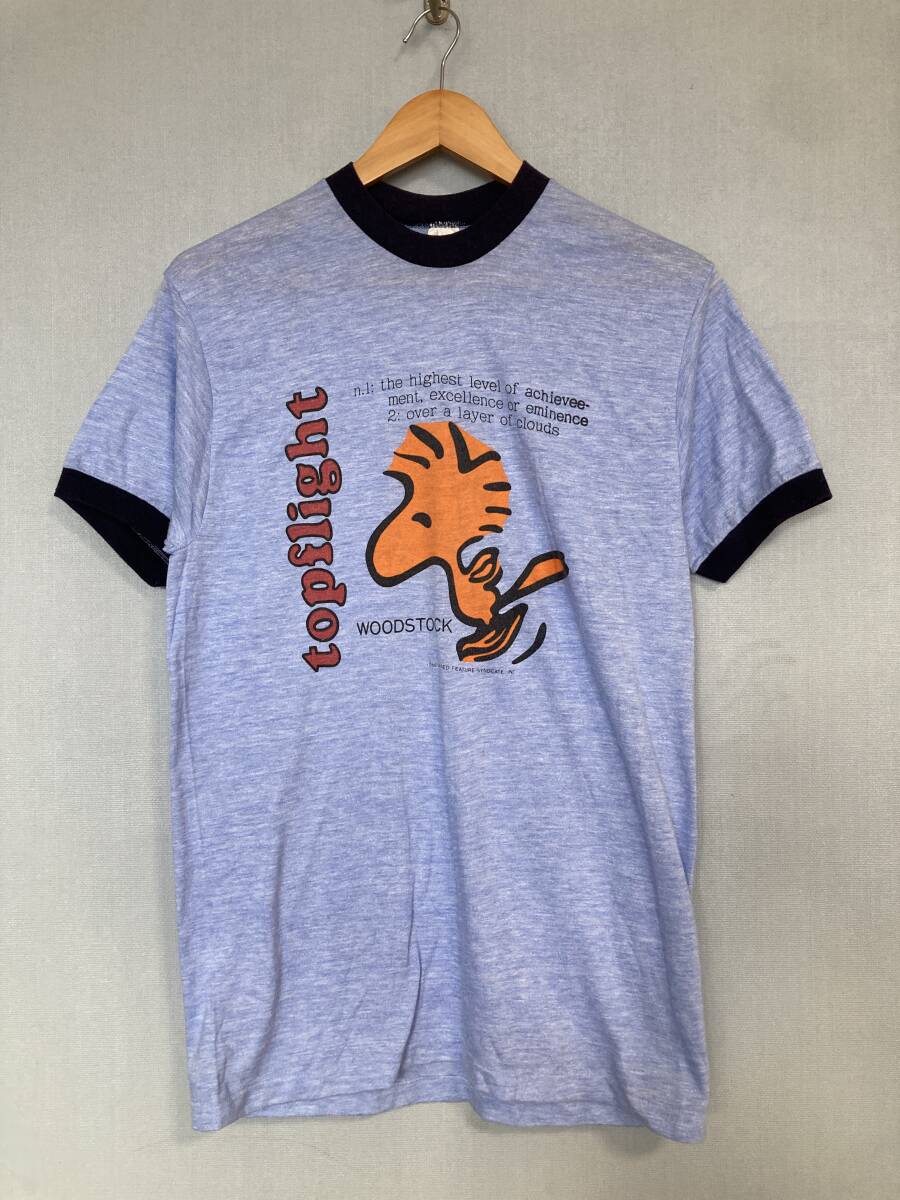 ★80s ビンテージ WOODSTOCK ウッドストック リンガー Tシャツ USA製 L ライトブルー スヌーピー キャラクター STEDMAN ステッドマン