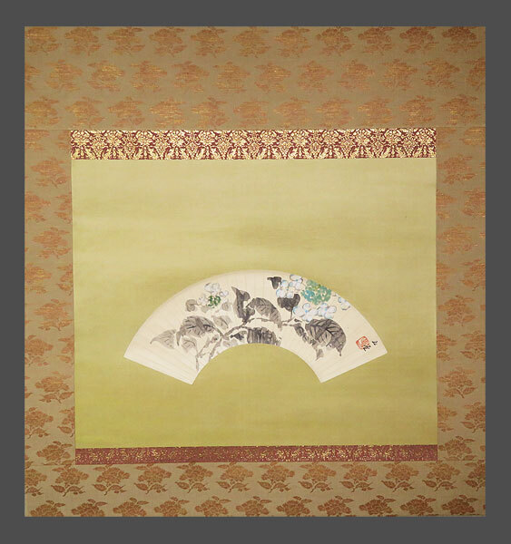 【adva】【真作】■川合玉堂■扇面/八仙花図■川合修二鑑定箱■二重箱■日本画壇の巨匠■肉筆■掛軸■掛け軸■日本画■