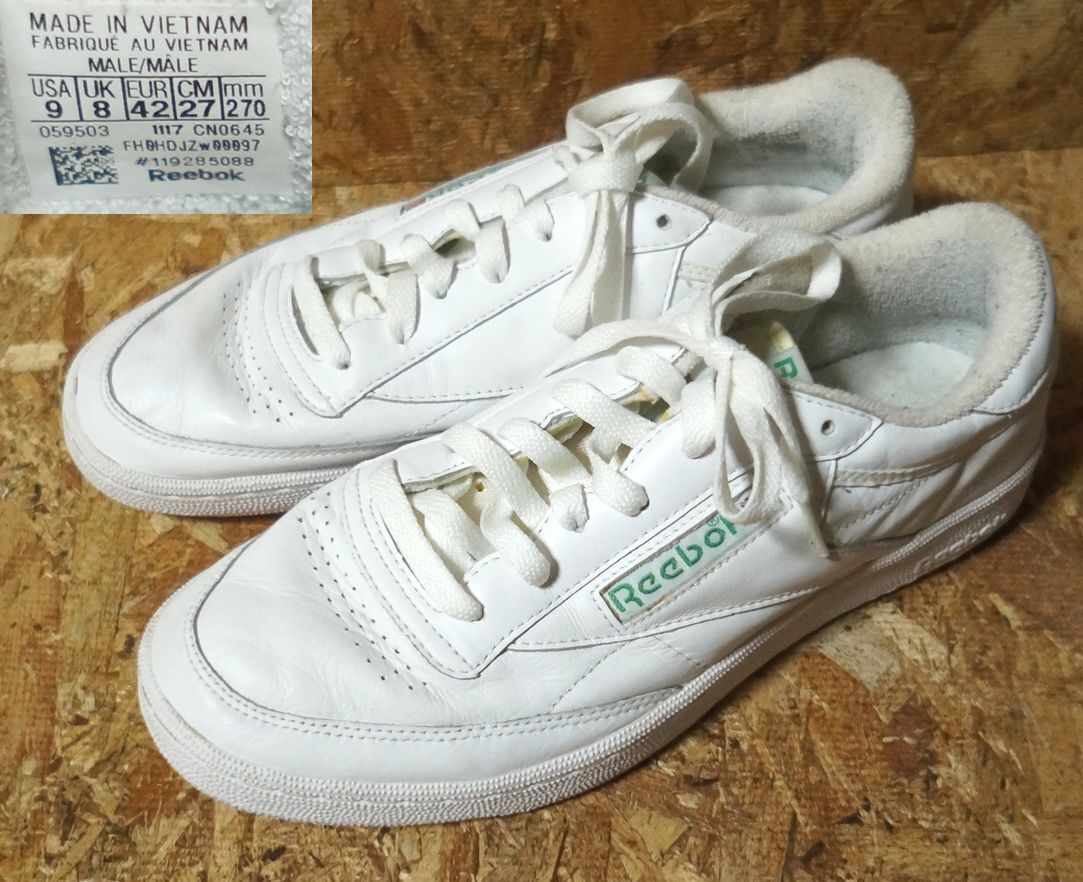 REEBOK 本革 CLUB C 85 ARCHIVE US9 27㎝ 白系 リーボック クラブＣ ８５ アチーブ リアルレザー
