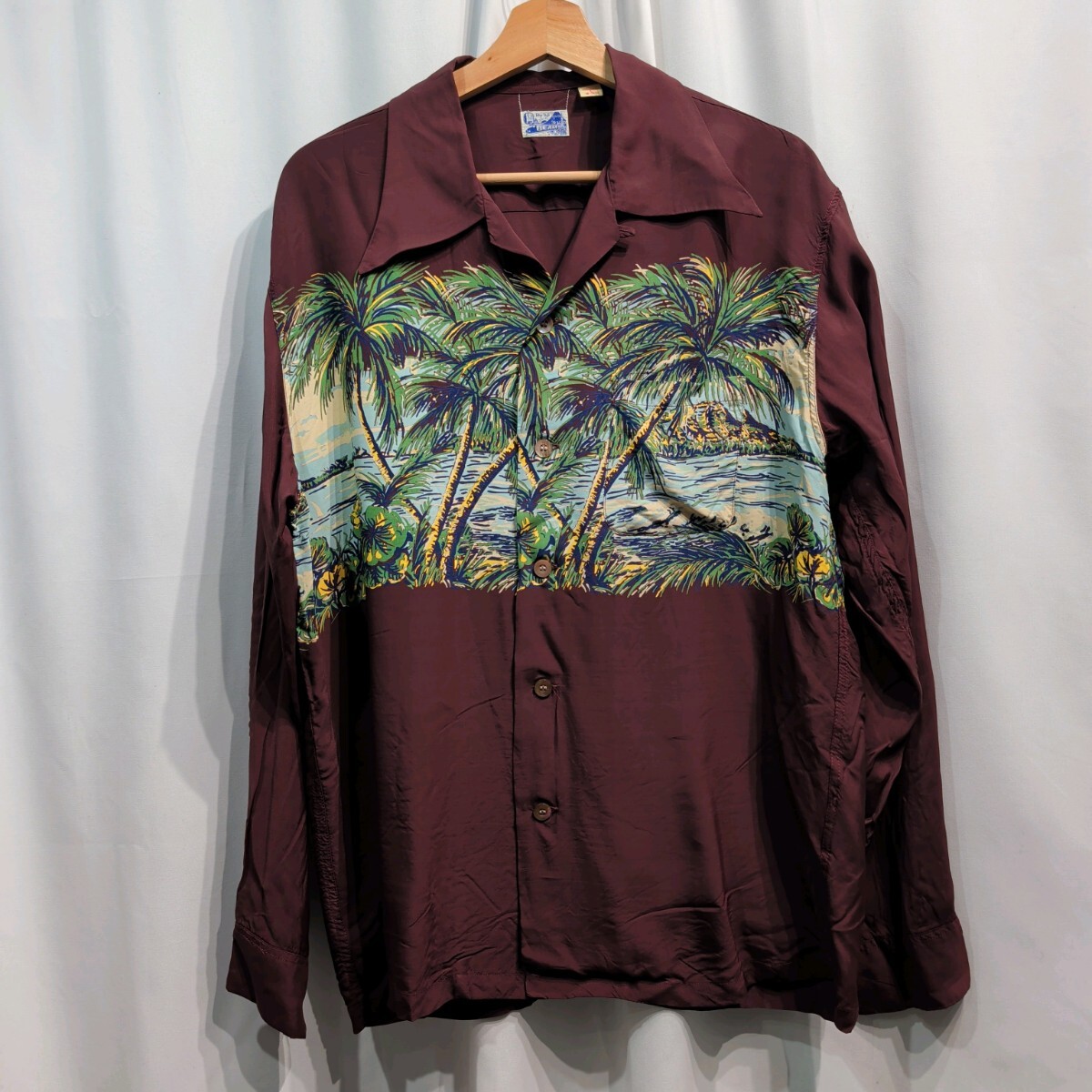 【size:L】別注 東洋 SUN SURF×BEAMS サンサーフ ビームス -M22174 長袖 アロハシャツ ハワイアンシャツ レーヨン 長袖シャツ ヤシの木
