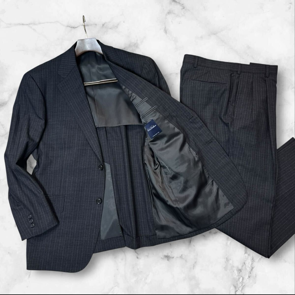 PX01 XXL~XL!BROOKS BROTHERS/ブルックスブラザーズ セットアップ スーツ グレー ストライプ 大きいサイズ ビジネス 39SHT 2B