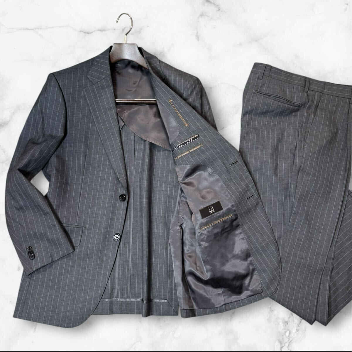 MG13 最高級 Lサイズ相当!!【dunhill／アルフレッドダンヒル】スーツ セットアップ super110'sウール100% メンズ 92A5 ビジネス グレー