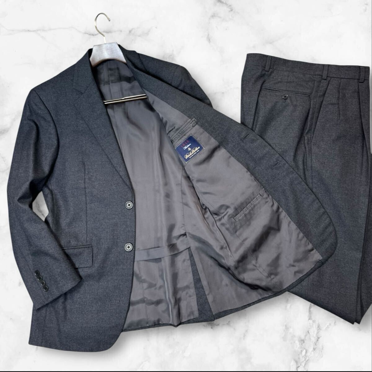 PX02 極美品!!!ブルックスブラザーズ MADISON【最高級の逸品】Brooks Brothers スーツ セットアップ ビジネス グレー 無地 L位