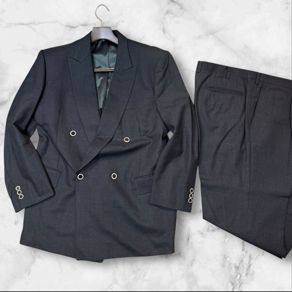 PX07【極美品/大きめ希少XXL相当!!/大人の紳士服】 dunhill ダンヒル スーツ セットアップ ダブルブレスト グレー　3L メンズ super120's