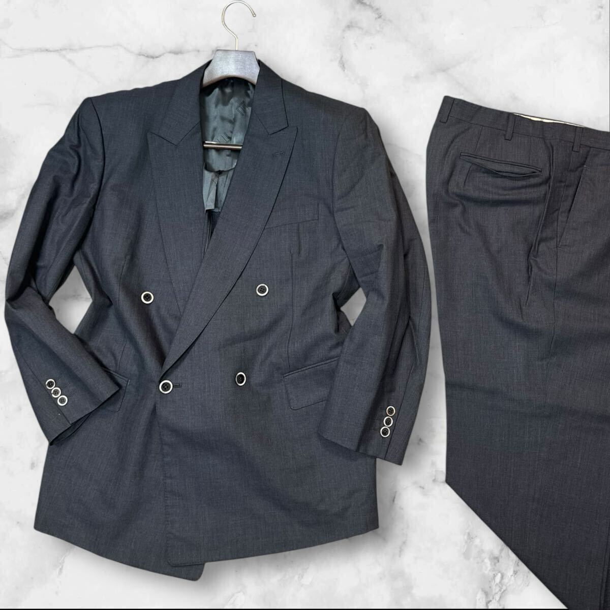 PX08【極美品/大きめ希少XXL相当!!/大人の紳士服】 dunhill ダンヒル スーツ セットアップ ダブルブレスト グレー3L メンズ イングランド製