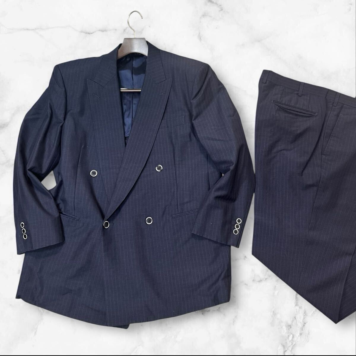 PX09【極美品/大きめ希少XXL相当!/大人の紳士服】 dunhill ダンヒル スーツ セットアップ ダブルブレスト ネイビー 3L メンズ イングランド