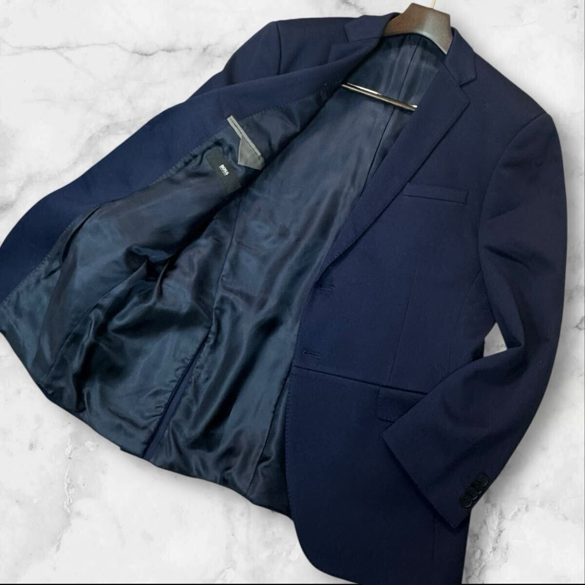 PX24 極希少52/XL!!ヒューゴボス『王者の嗜み』HUGO BOSS テーラードジャケット 清涼感◎ オシャレ 一点物 ネイビー 