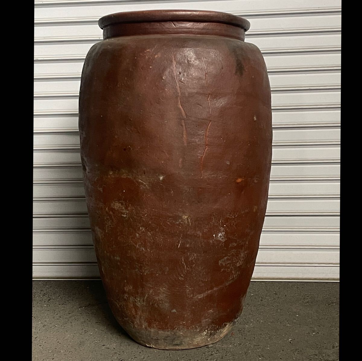 時代　古備前　大甕　長形　全高約90ｃｍ　/　備前焼　甕　壺　煎茶道具　金魚鉢　.B2478