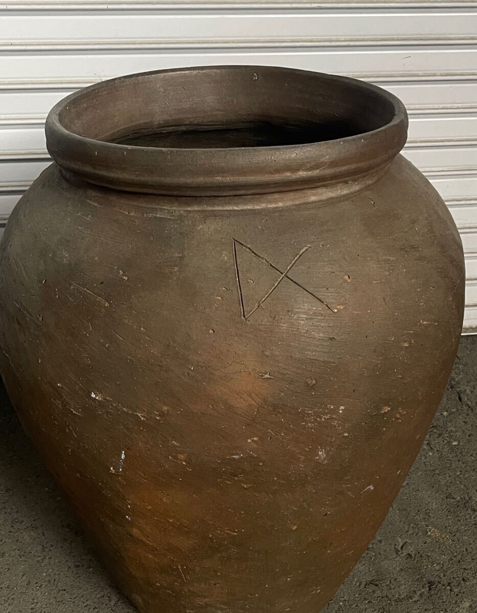 時代　窯印　陶印　有　古備前　大甕　全高約71ｃｍ　/　備前焼　甕　壺　煎茶道具　金魚鉢　.B2477