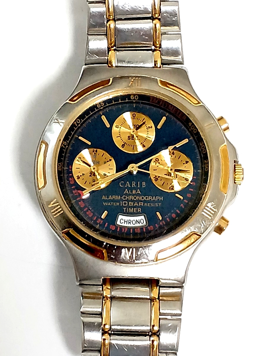 SEIKO セイコー ALBA CARIB アルバ カリブ アラーム クロノグラフ 腕時計 純正ベルト ヴィンテージ アンティーク