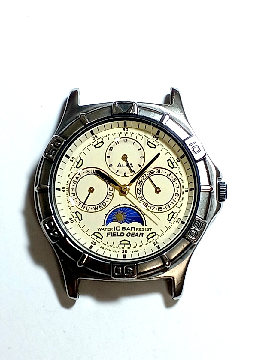 希少【稼働】SEIKO セイコー ALBA アルバ FIELD GEAR フィールドギア ムーンフェイズ サン&ムーン 腕時計 ヴィンテージ アンティーク