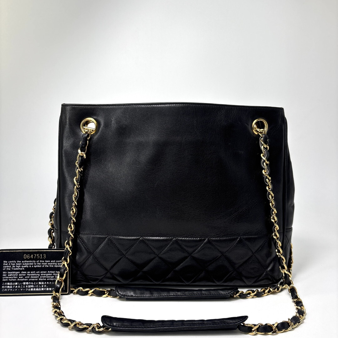 極美品 CHANEL シャネル ラムスキン ショルダーバッグ レディース ゴールド金具 黒 チェーントートバッグ ブラック 黒 