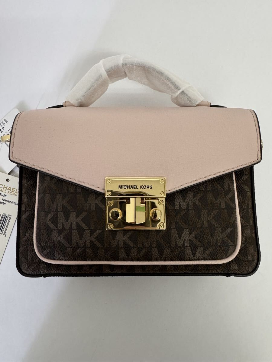 ●売り切り 新品タグ付 MICHAEL KORS マイケルコース ROSE メッセンジャーバッグ 2WAYショルダーバッグ ブラウンピンク モノグラム　現状品