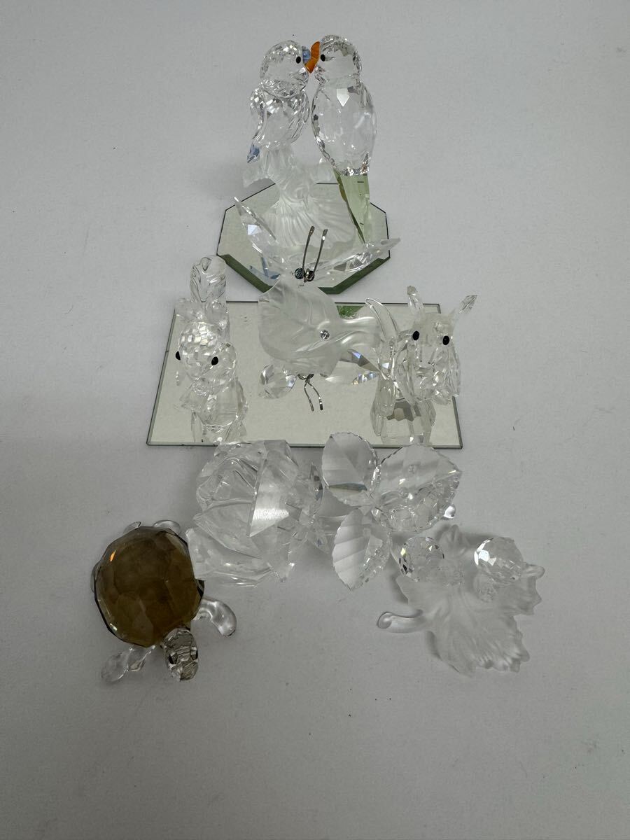 ●売り切り スワロフスキーSWAROVSKI クリスタル 置物 まとめ売り つがいの鳥 カメ バラ 蝶 ほか フィギュリン インテリア ミラー付 現状品