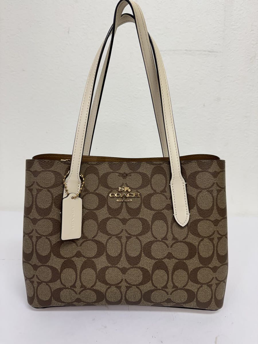 ●売り切り　COACH コーチ トートバッグ 73293 モリー シグネチャー PVC レザー ブラウン ホワイト系 レディース 美品 カバン　現状品