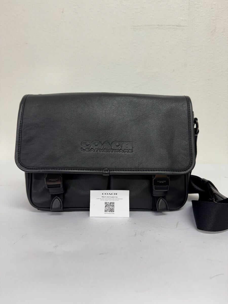 ●売り切り　コーチ COACH LEATHERWARE ロゴ リーグ メッセンジャー C8157 黒 フラップ ショルダーバッグ 斜めがけ　現状品