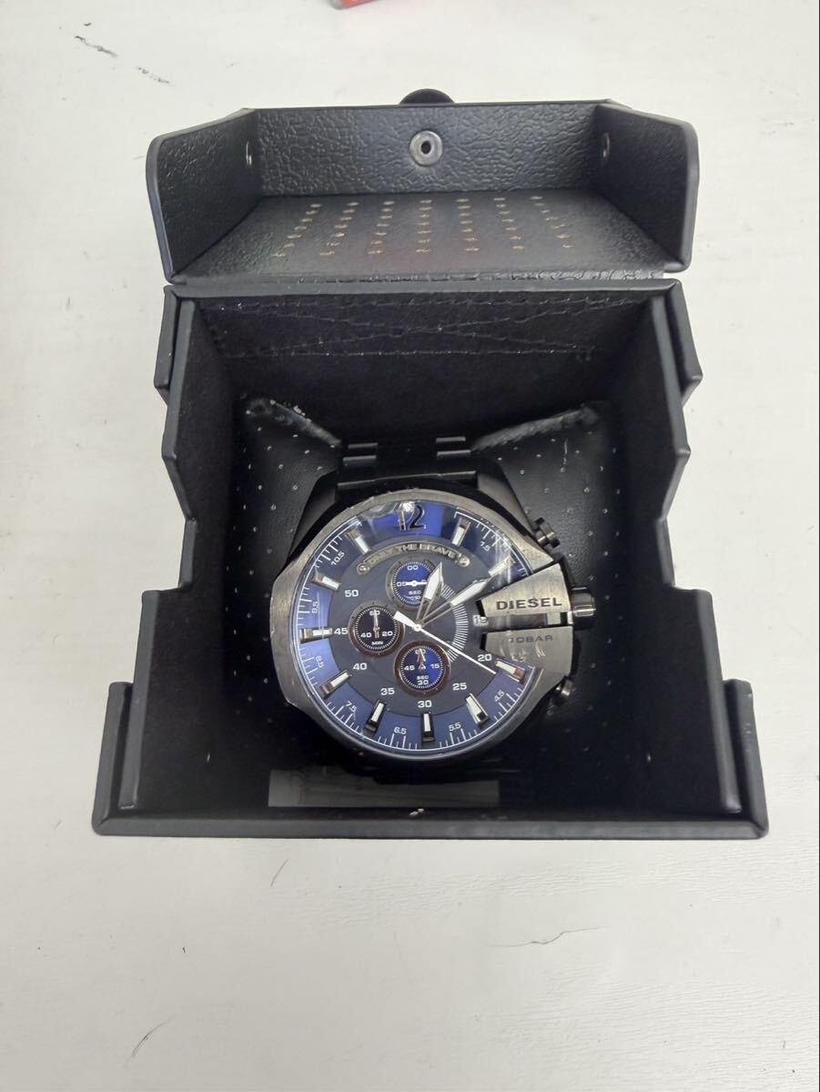 ▼売り切り　DIESEL ディーゼル MEGA CHIEF メガチーフ DZ4329 ガンメタル ネイビー クロノグラフ 現状品