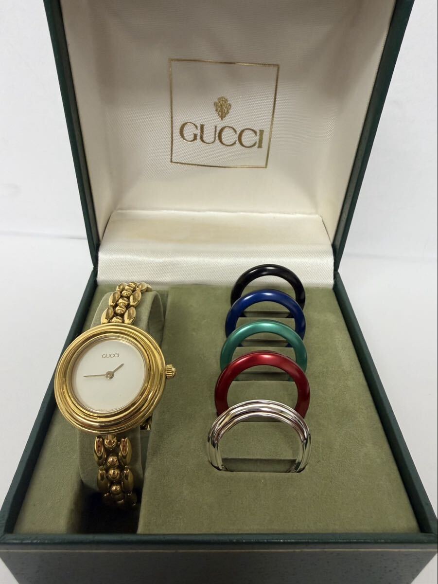 ●売り切り　GUCCI グッチ チェンジベゼル 腕時計 レディース 11/12.2 1289231 ゴールド 付け替えベゼル 6色 完備 ヴィンテージ　現状品