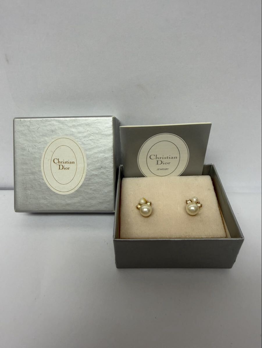 ●売り切り クリスチャン ディオール Christian Dior ピアス パール調 箱付き ヴィンテージ アクセサリー　現状品