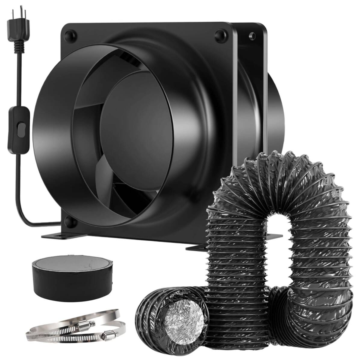 ダクトファン 100mm 排気セット 換気扇 ダクト用換気扇 風量199/h 中間取付 スイッチ付き HA1238B1H r.h