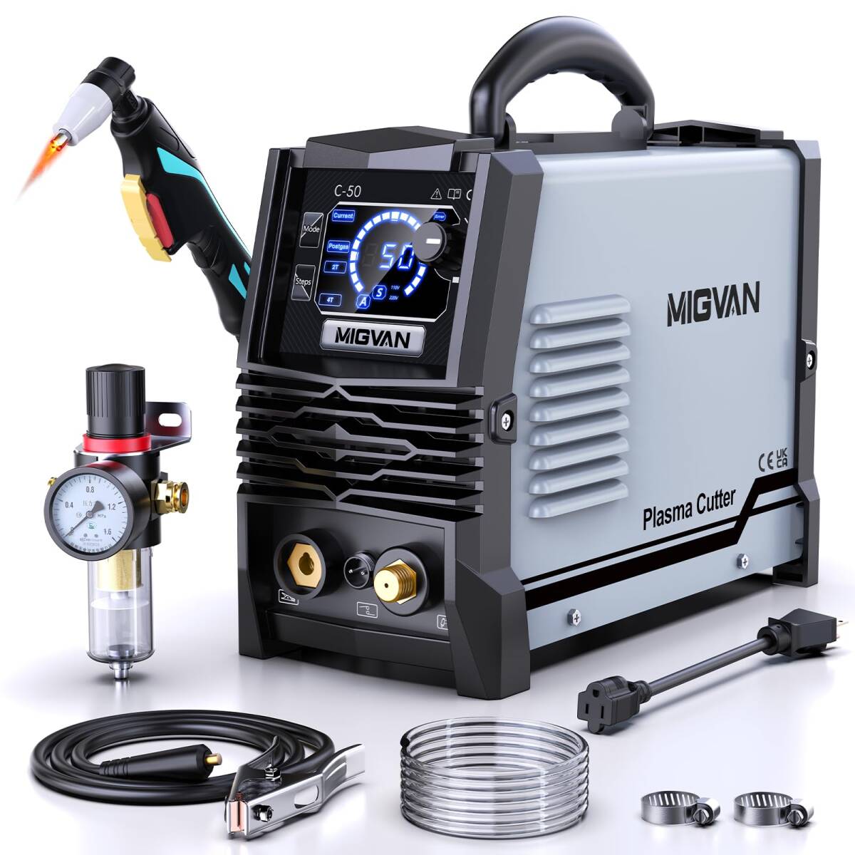 プラズマカッター 100v 200v兼用 使用率60％ 50A 高周波数 プラズマ切断機 インバーター搭載 エアプラズマカ r.h