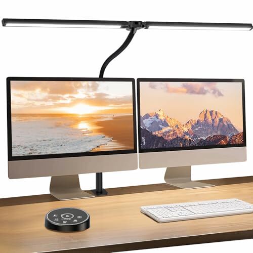 デスクライト LED 「無線リモコン・ダブル光源・幅800mm・24W・2000Lx」 5段階調光調色 電気スタンド クラ r.h